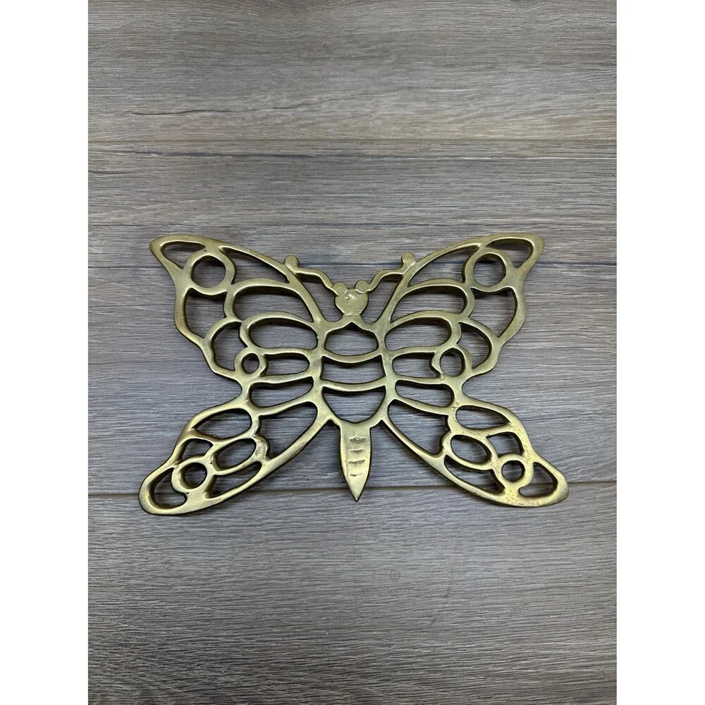 Vintage Solid Brass Butterfly Trivet Hot Plate Butterfly Kitchen Decor, 8.5 Inch